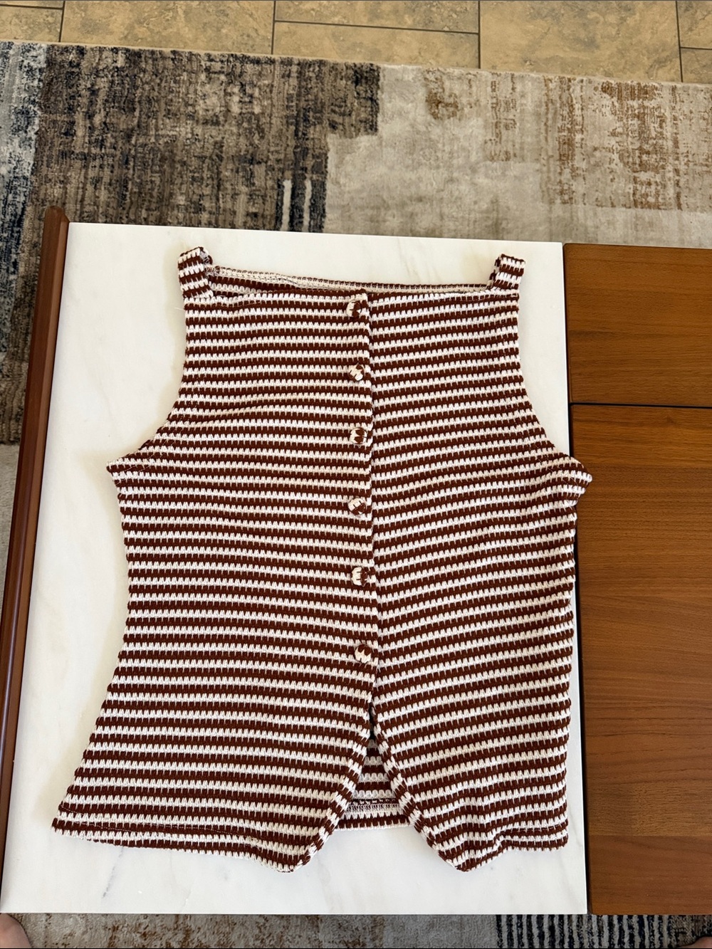 Striped Knit Button-Front Tank Top in Brown & Cream